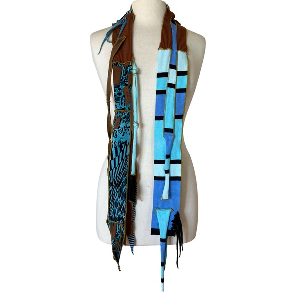 Handmade Cotton Art Scarf in Brown and Blues - Picture 9 of 10